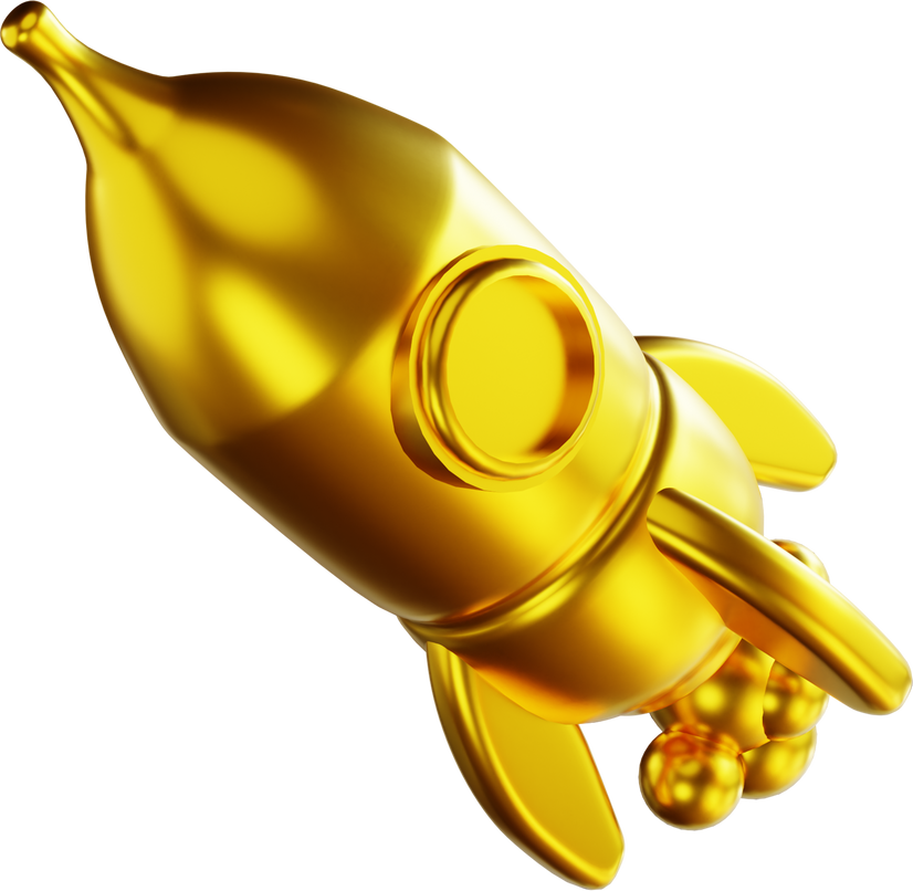 3D illustration golden rocket